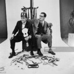 Eddie Condon and Richard Gehman try on bow ties and helmets for photographs to be put on the jacket of Condon's book Eddie Condon's Treasury of Jazz. (Photo by Genevieve Naylor/Corbis via Getty Images)