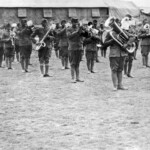 Members of the 369th Infantry Regiment band under the direction of Lt James Reese, France, circa 1918. The 369th was also known as the 'Harlem Hellfighters'. (Photo by Underwood Archives/Getty Images)