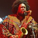 LONDON, ENGLAND - MARCH 05: American Jazz musician Kamasi Washington performs live on stage at Brixton Academy on March 05, 2019 in London, England. (Photo by Jim Dyson/Getty Images)