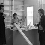 American jazz saxophonist Steve Lacy drinks tea with two founders of Indica Books and Gallery, John Dunbar and Barry Miles. They are surrounded by painting and decorating materials in Mason's Yard, London, late 1965. L:R Steve Lacy, John Dunbar, Barry Miles