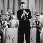 Jazz clarinetist Artie Shaw leads his band during a scene from the movie Second Chorus in 1940.