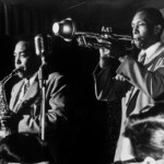 American Saxophonist and Jazz Composer Charlie Parker with Rumpet Player Kenny Dorman, circa 1950.