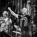 Mats Gustafsson at stage with Fire! Orchestras Sentralen. The concert is part of Oslo Jazzfestival in Oslo and took place on 18. August 2016.  ..Lineup:.Mats Gustafsson (saxophone).Johan Berthling (bass).Andreas Werliin (drums).Miriam Wallentin (vocal).Sofia Jernberg (vocal).and many more