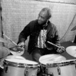 Rashied Ali at Koncept Cultural Gallery, Oakland CA  7/26/91 in duo with Billy Bang.  Photo by Brian McMillen / brianmcmillen@hotmail.com