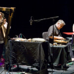 Ikue Mori, Zeena Parkins and Fred Frith at Redcat Theatre, Los Angeles, CA, Sept. 15, 2007. Presented by SASSAS (the Society for the Activation of Social Space through Art and Sound). L to R: Zeena Parkins, Fred Frith, Ikue Mori.